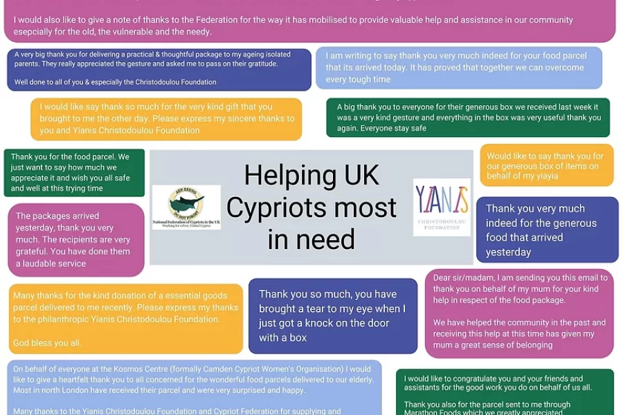 Heart Warming Messages Of Thanks For The UK Cypriots Community For Food Packages COVID 19